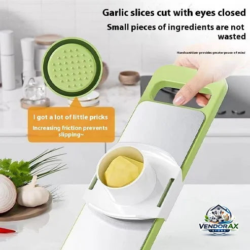Manual Vegetable & Garlic Slicer – Easy Kitchen Food Cutter with Anti-Slip Holder